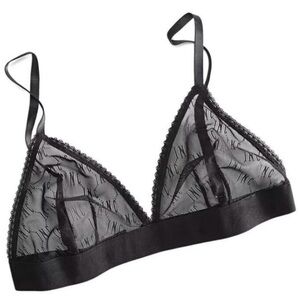 I.N.C. INTERNATIONAL CONCEPTS Womens Sheer Monogram Mesh Bralette Black, Medium